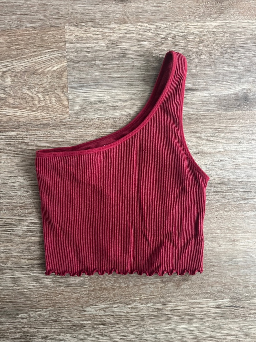 Spiritual Gangster One-Shoulder Ribbed Crop Top - Burgundy